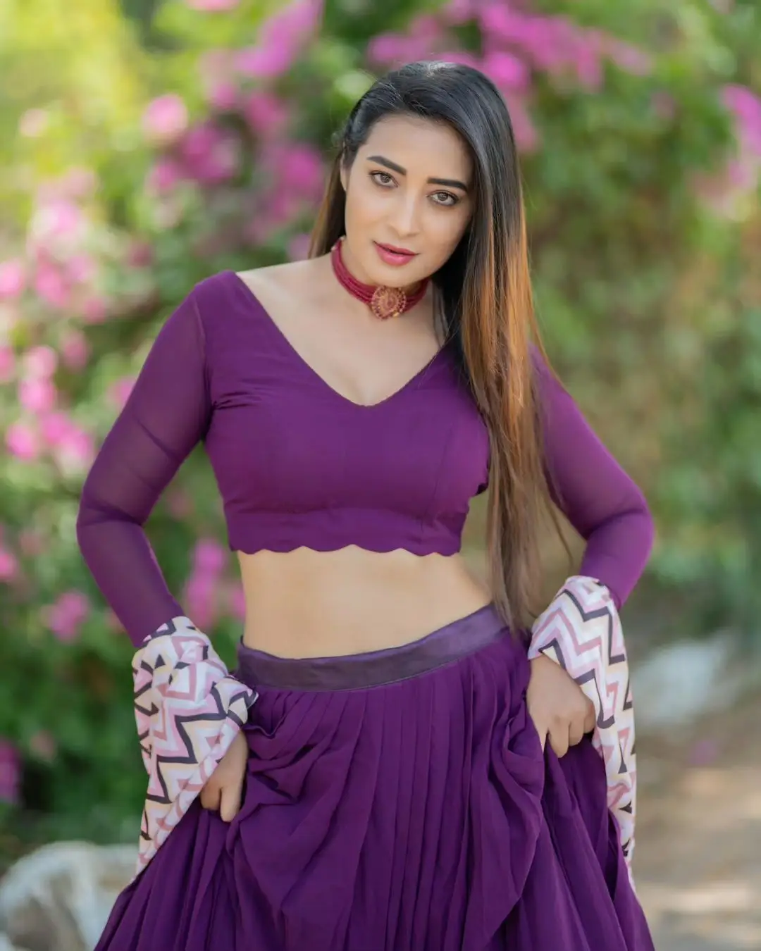 ETV Actress Bhanu Sri in Beautiful Violet Lehenga Choli